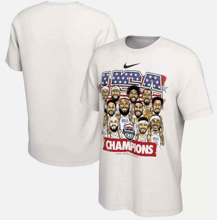 SALE USA Men's Basketball 2024 Summer Olympics Gold Medal Team Caricature T-Shir