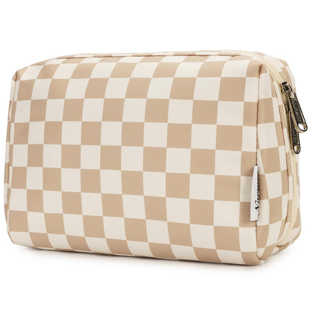 Checkered Travel Makeup Bag Cosmetic Organizer Toiletry Pouch Wit Design