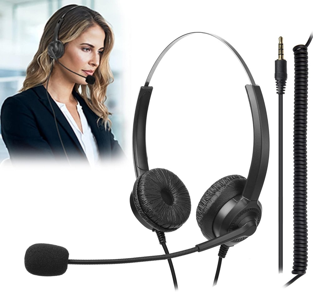 On-Ear Computer Headset with Mic, 3.5mm Binaural for Office/Call Center