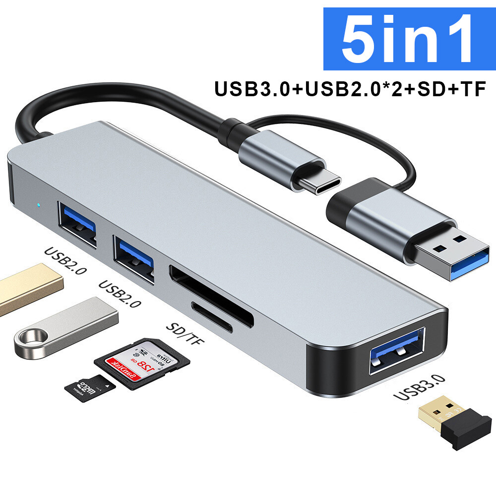 5-in-1 USB C Card Reader Hub for MacBook PC Laptops