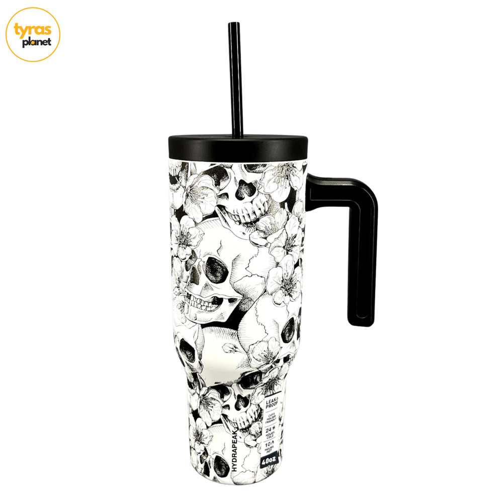 HydraPeak 40oz Stainless Steel Water Bottle Tumbler Voyager Skulls and Flowers Design
