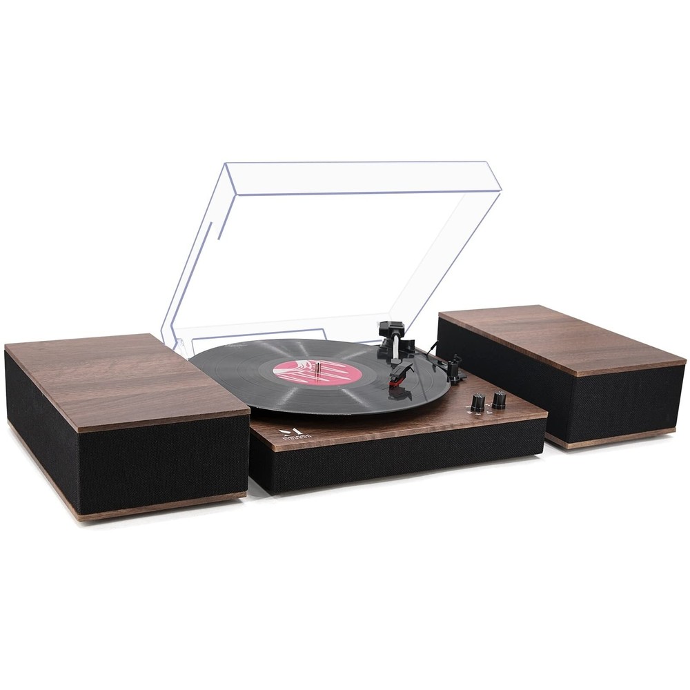 Bluetooth Turntable HiFi System with Built-in Speakers, 3-Speed Vinyl Record Player and Auto-Stop Feature