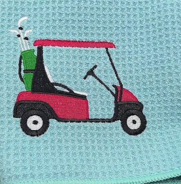 Microfiber Golf Bag Towel, Quick Dry, Waffle Texture, Embroidered Golf Cart