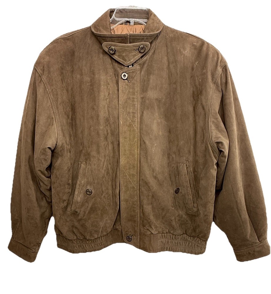Vintage Burberry Mens Jacket XL Brown Suede Leather Bomber Aviator Burberrys 90s