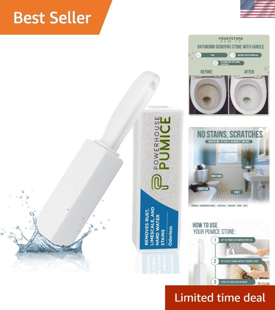 Pumice Stone Toilet Bowl Cleaner with Handle 1-pack - A Solution for Hard Wat...