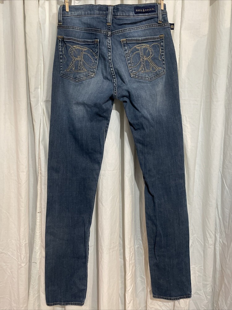 Rock Republic Berlin Womens Skinny Jeans Size 6 29 Stretch Gold Stud Pocket Art