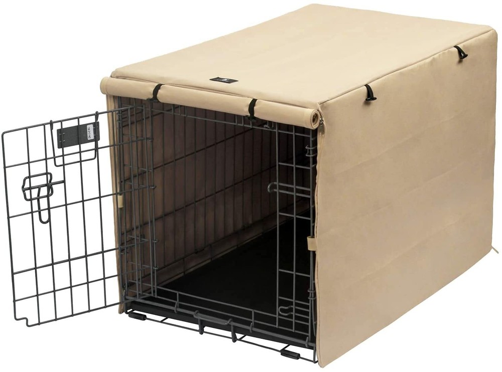 Double Door Dog Crate Cover Polyester Tan Fits 30 Inch & More-image