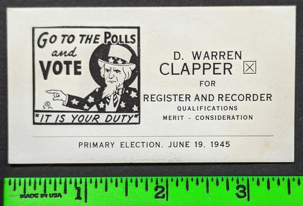 Vintage 1945 Uncle Sam Go to the Polls and Vote Business Trade Card