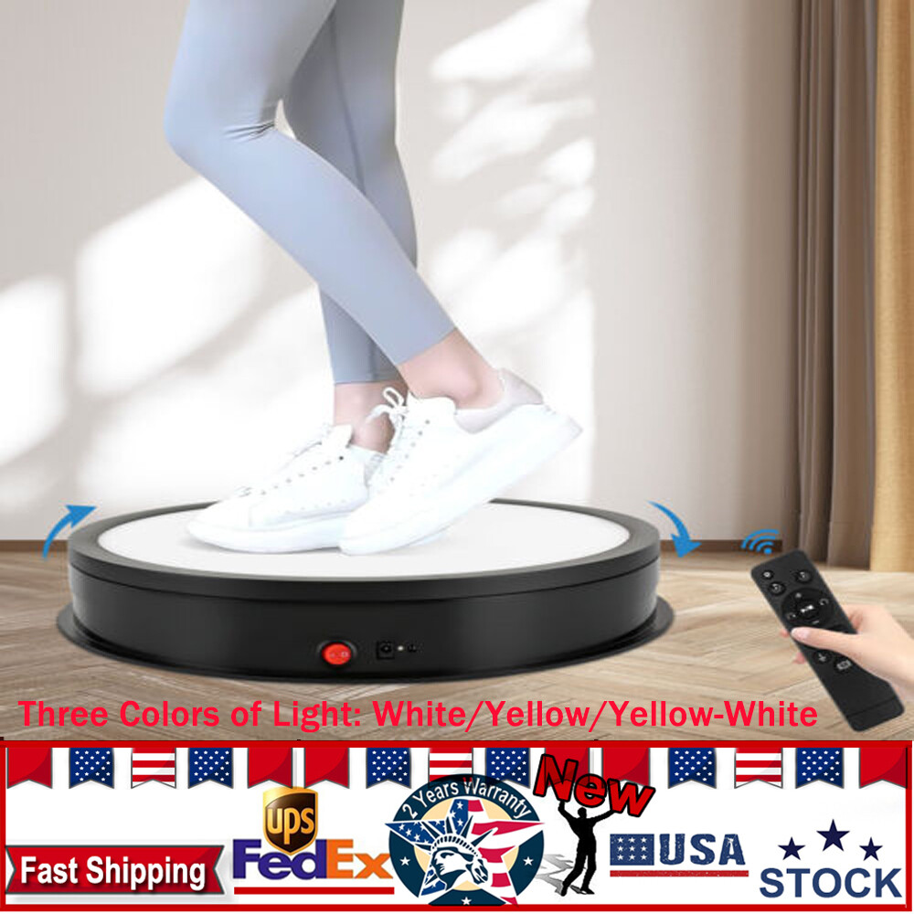 Rotating Display Stand Platform Rack Product W/ 3 Color Led Light Turntable Rack