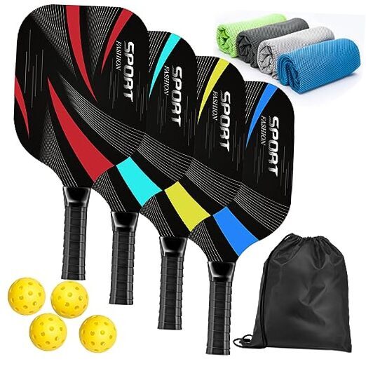 Pickleball Paddles, Pickleball Set of 4 Premium 4 paddles & 4 towels & 4 balls