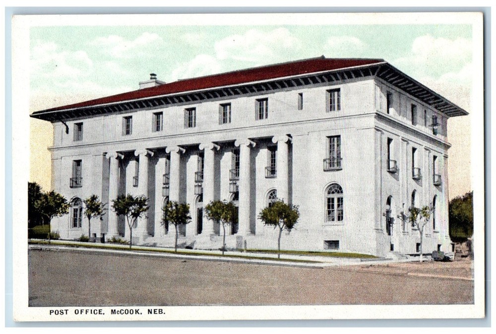 McCook Nebraska NE Postcard Post Office Building Scene Street c1930's Vintage