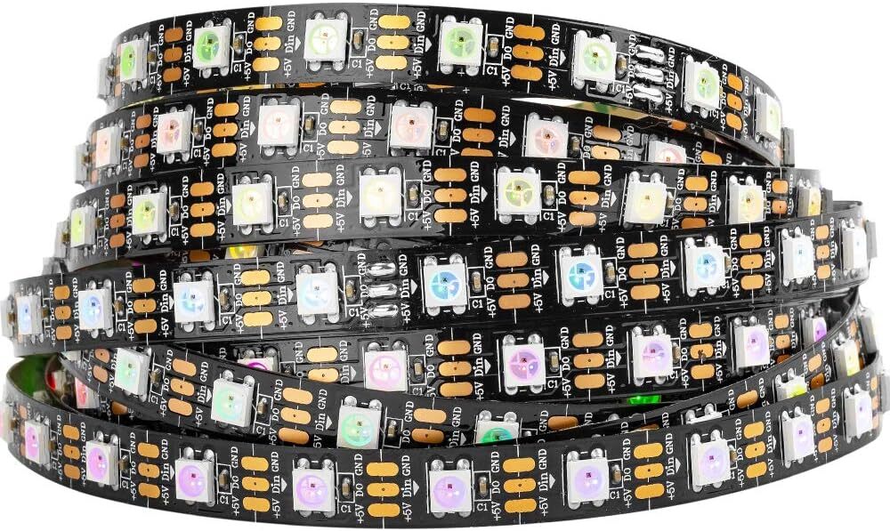 BTF-LIGHTING WS2812B RGB 5050SMD 16.4FT 300LED Gold Black PCB IP30