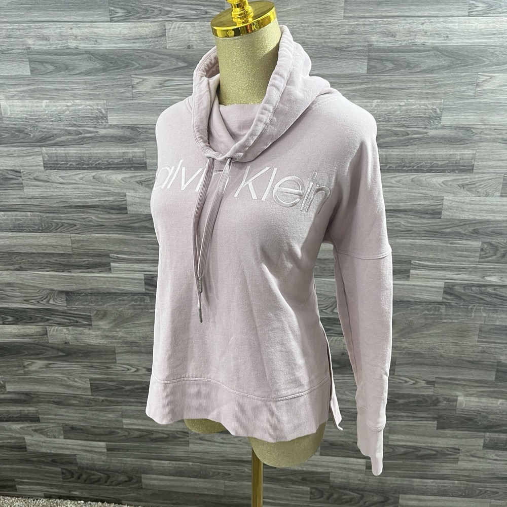 Calvin Klein Womens Medium Light Pink Sweatshirt Cowl Neck Drawstring Pullover