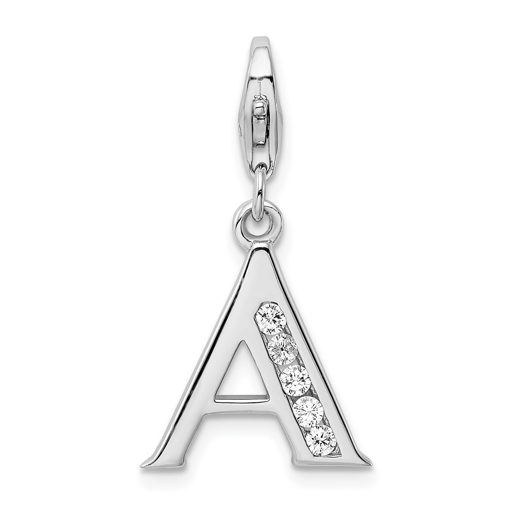 Sterling Silver Polished Cubic Zirconia Letter A Initial Charm Pendant 1.58gm