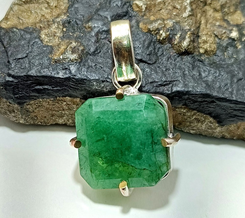 41.35 Ct Certified Emerald Asscher Cut Pendant in 925 Solid Silver