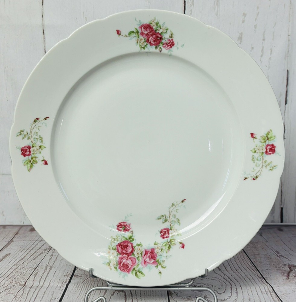 C Tielsch Altwasser Germany Floral China 13” Round Plate Platter Pink Roses