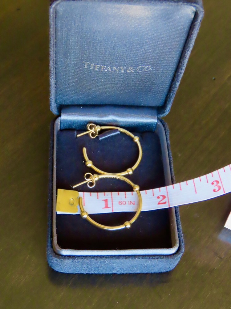 Tiffany & Co. 18k 750 Yellow Gold Large Rondelle Ball Hoop Earrings
