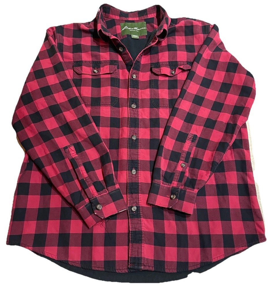 Eddie Bauer Mens Flannel Fleece Lined Outdoor Shirt Buffalo Plaid Size L