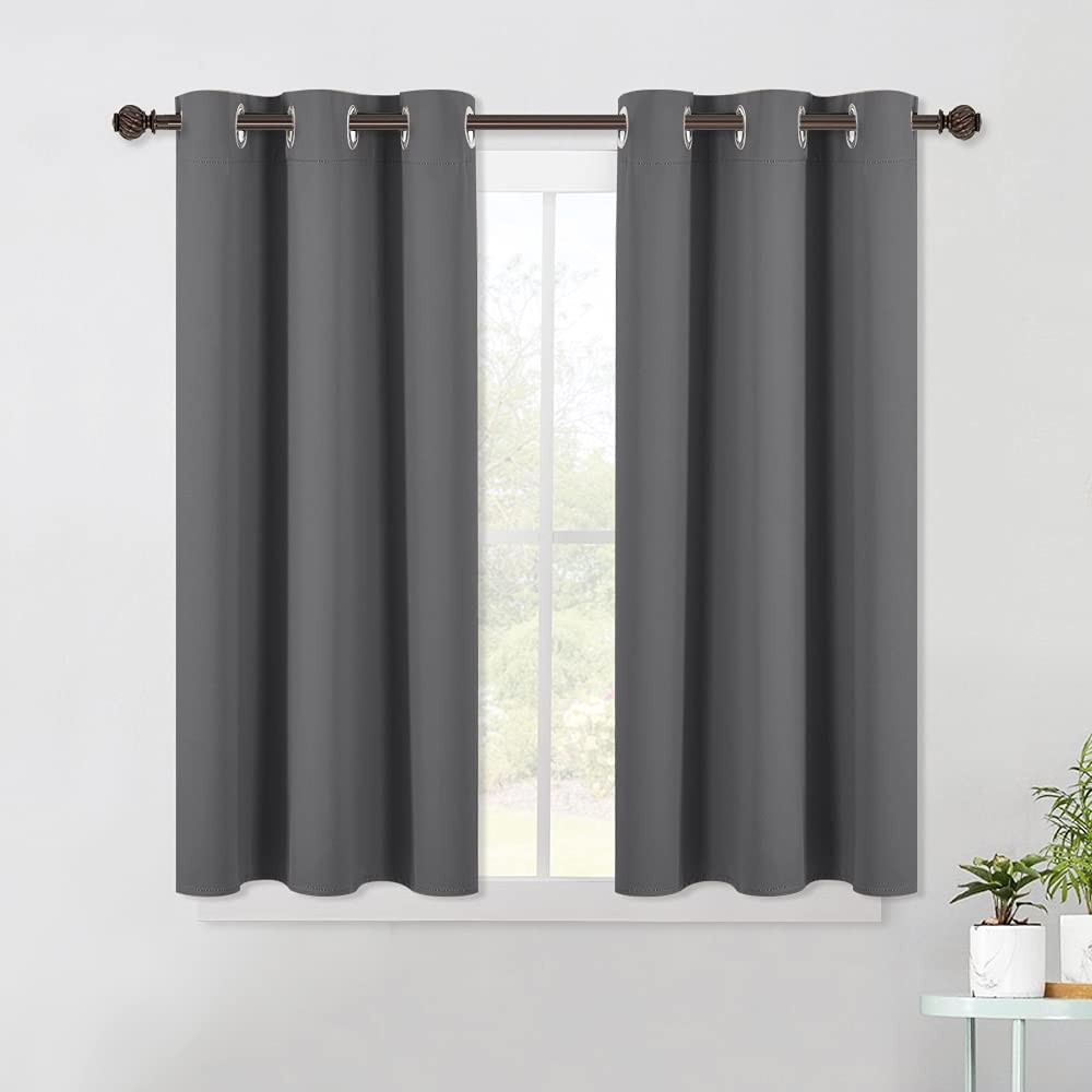 Grey Thermal Insulated Blackout Kitchen Curtain Panels for Bedroom