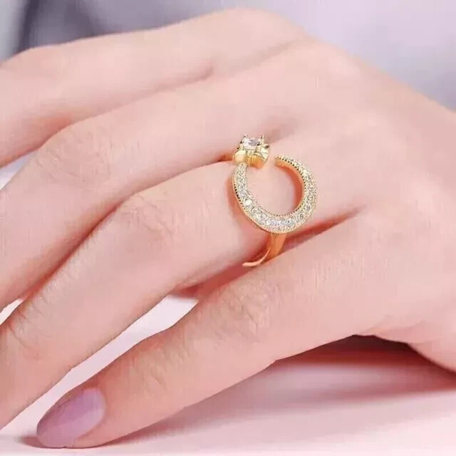 1.20Ct Round Lab Created Diamond Wedding Adjustable Ring 14K Yellow Gold Plated