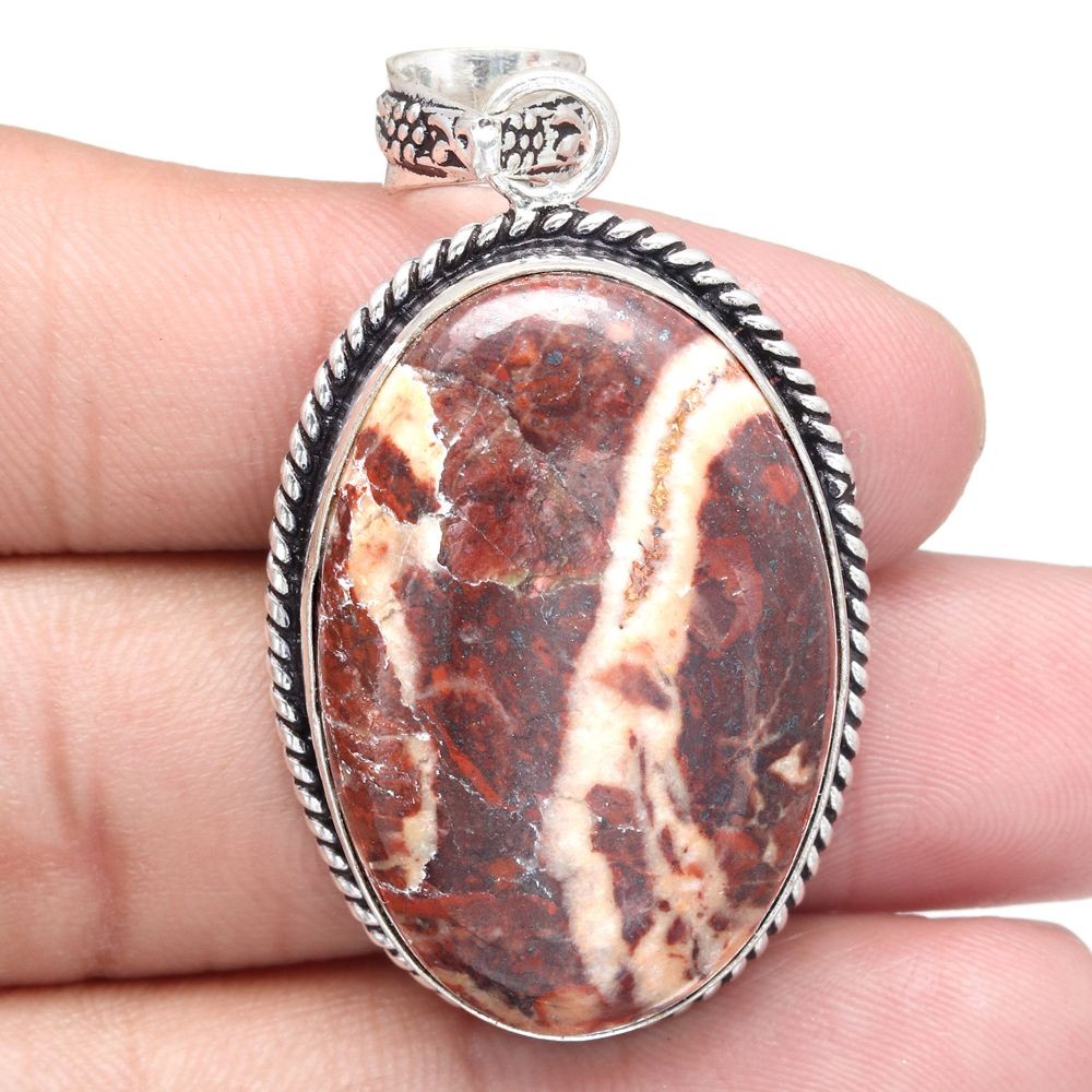 Handmade Jasper Gemstone Silver Pendant for Mother's Day 2 Inch