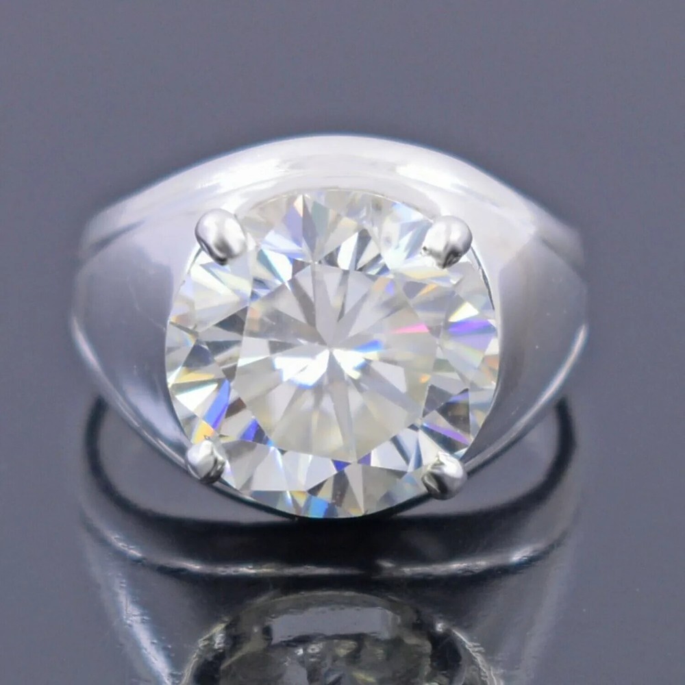 10.10 Ct Certified Treated Off White Diamond Solitaire Men's Ring In 925 Silver