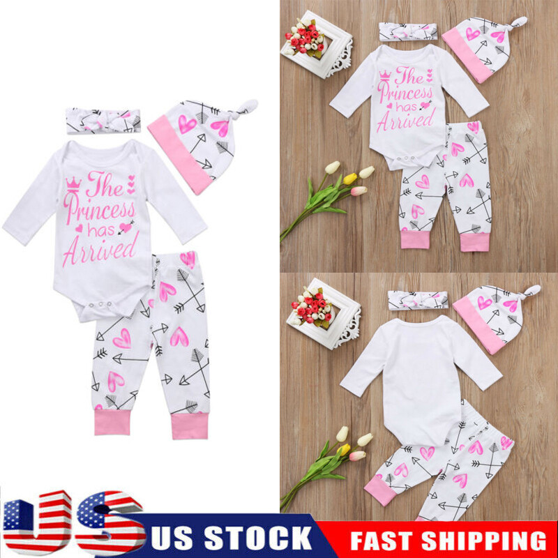 Newborn Toddler Baby Girl Romper Tops Pants Hats Jumpsuit Clothes Outfits Set