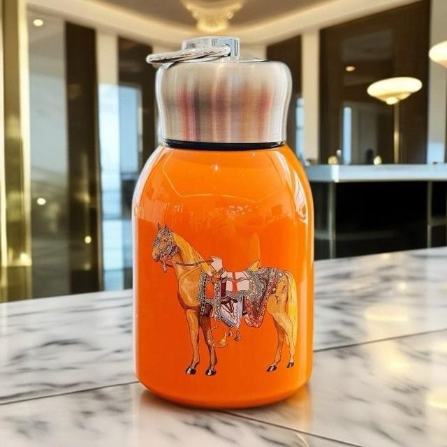 Hermès VIP Gift 300ml Insulated Water Bottle Stainless Steel Orange Horse Design
