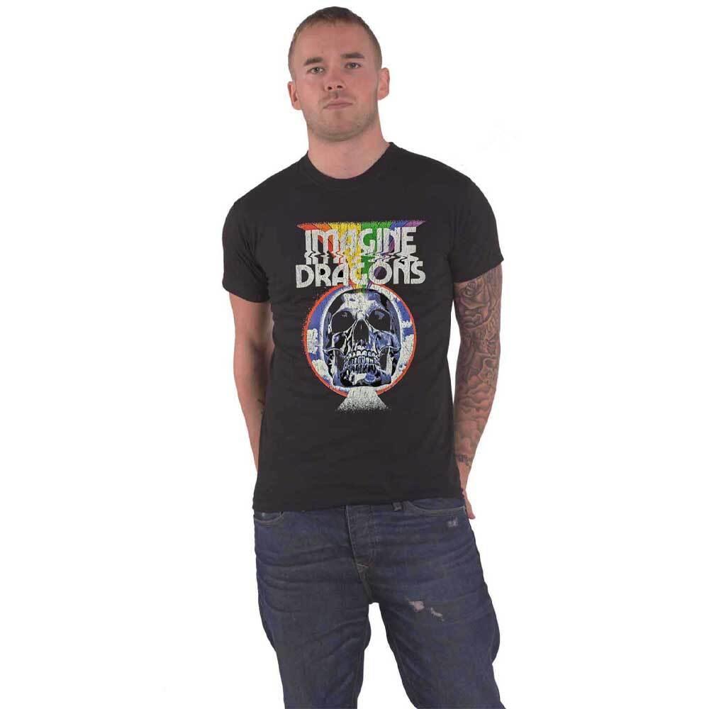 Official Unisex Black Imagine Dragons Skull Band Logo T-Shirt