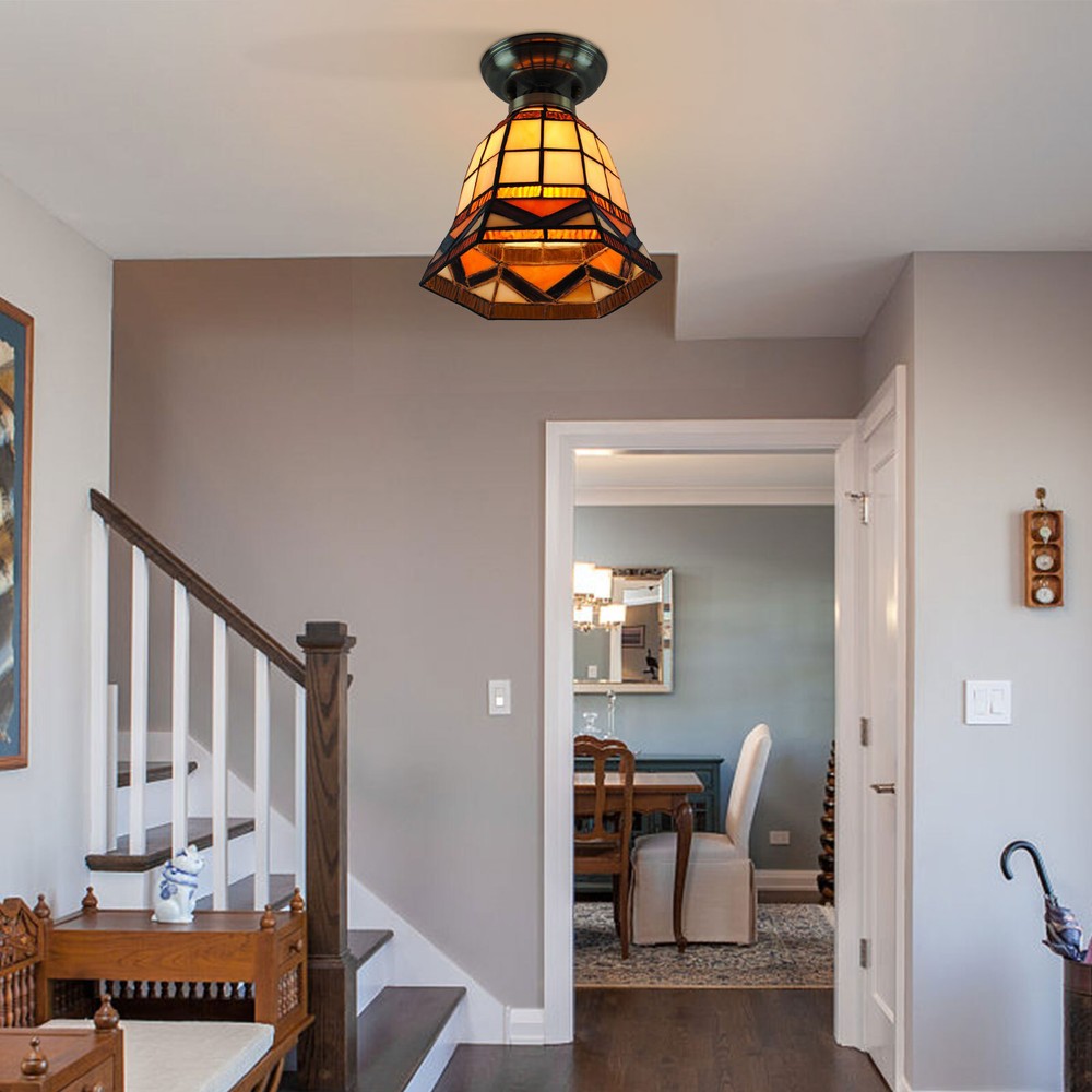 Tiffany Style Ceiling Light Fixture,Stained Glass Shade Flush Mount Lamp Home