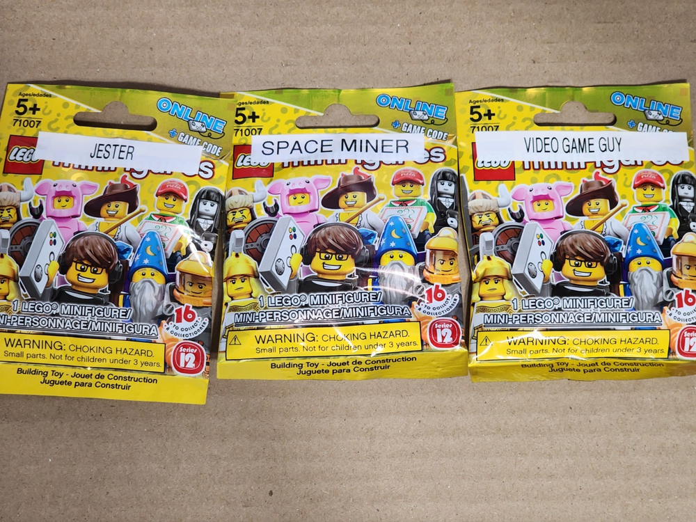 LEGO 71007 Minifigures Series 12 Opened Jester, Space Miner, Video Game Guy