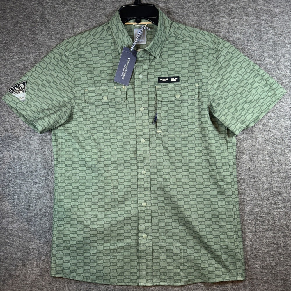Vineyard Vines x Jeep Men's Green Geometric Snap Shirt Size M New