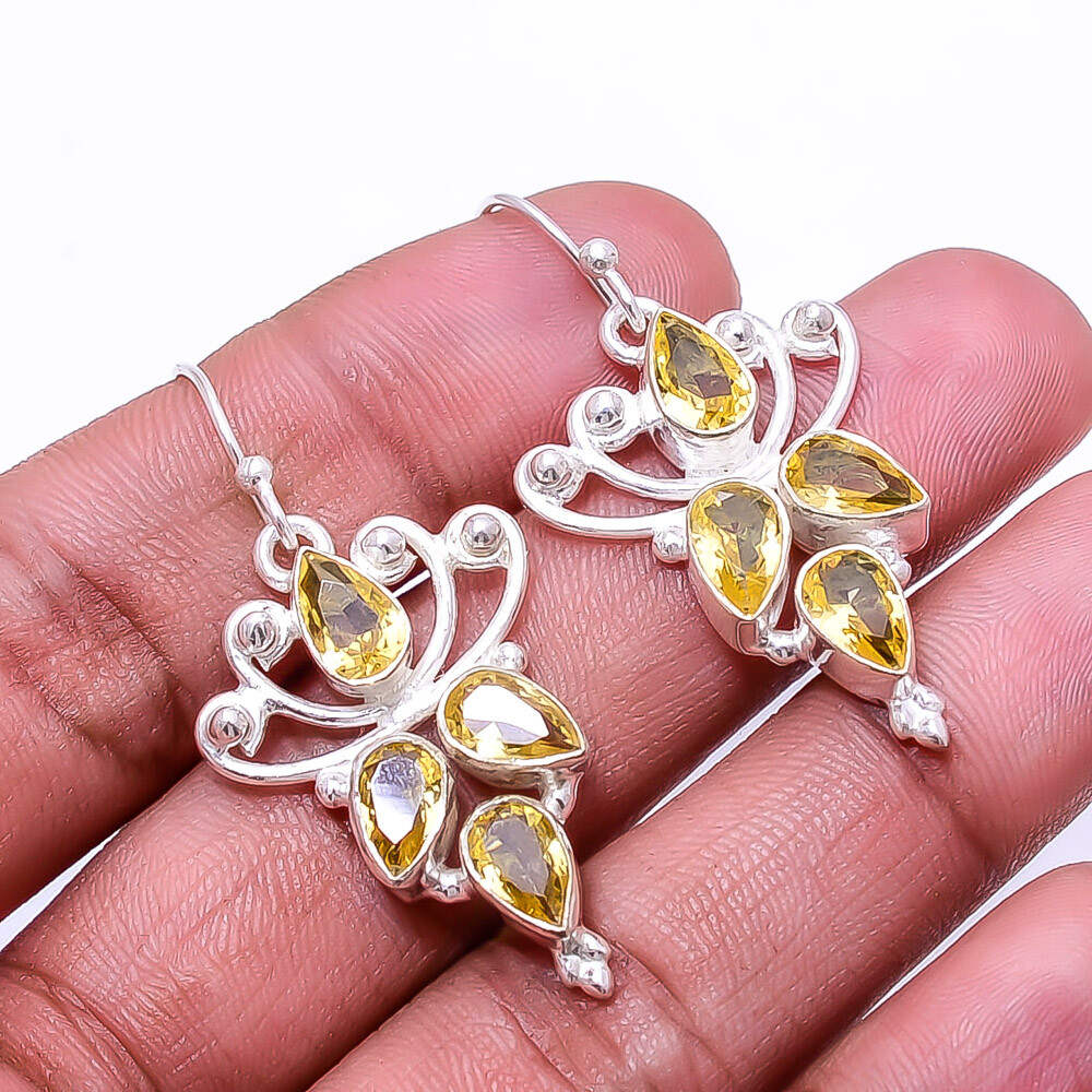 Citrine Multi-Collet 925 Sterling Silver Earring 1.95 Inches E6