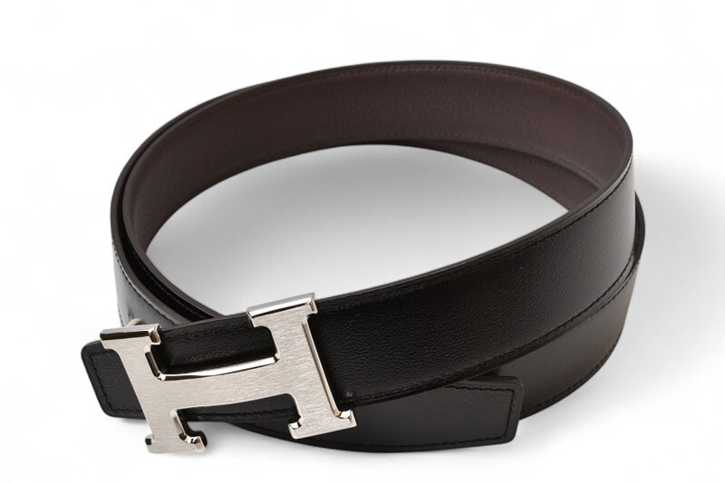 Hermes Reversible Constance Belt 95 H Buckle Box Calf Togo Black Chocolate