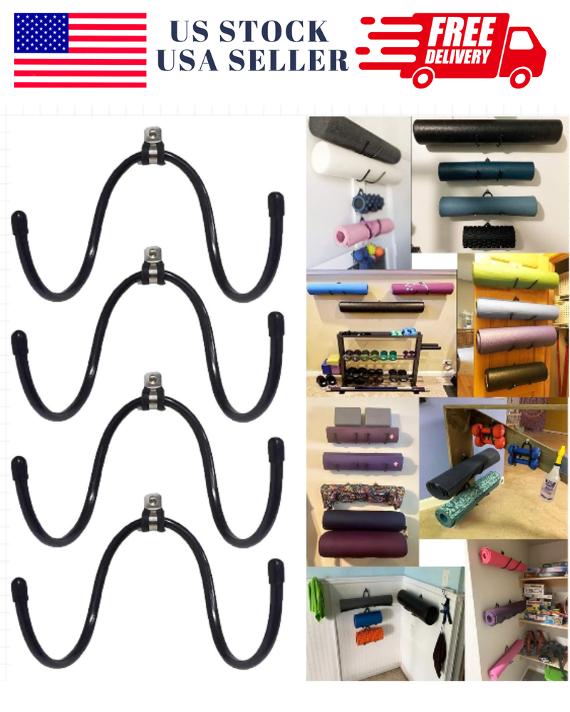 4 Pack Wall Mount Yoga Mat Holder for Foam Rollers and Storage Rack