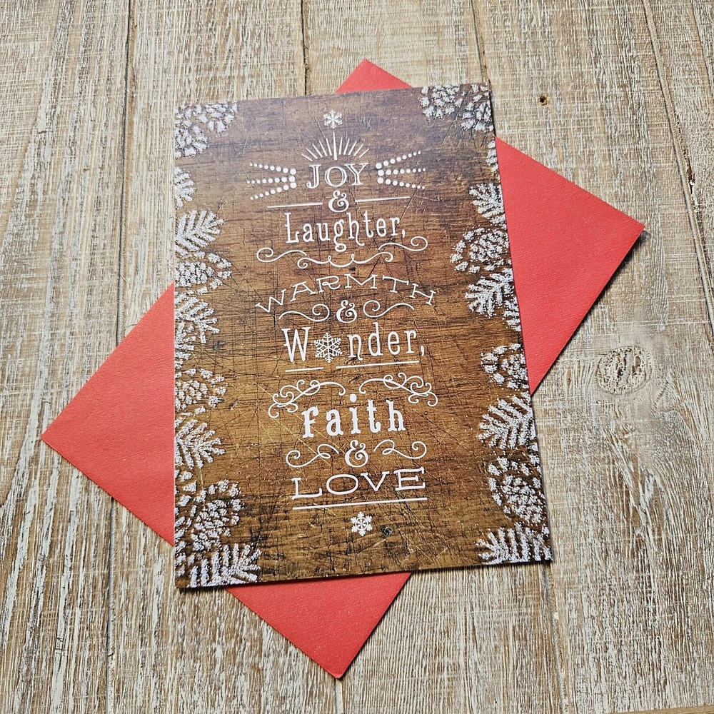 Christmas Greeting Card 6x8 Wood Grain Brown Glitter Pine Red Hallmark