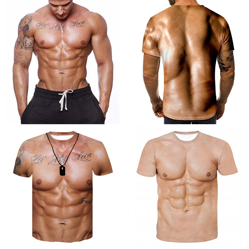 ❀Men Strong Muscle Tattoo Print ShortSleeve T-Shirt 3D Digital Printing Tee Top