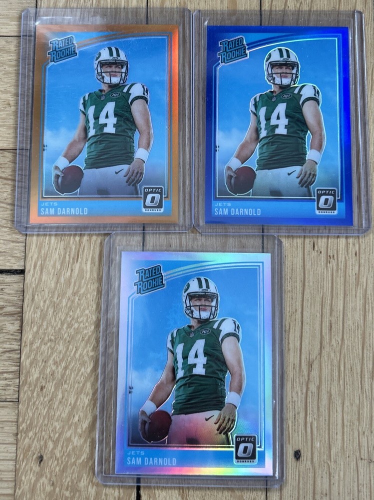 2018 Donruss Optic #151 Sam Darnold RC 3-Card Lot Including Blue /149 and Orange /199 Parallels in MINT Condition