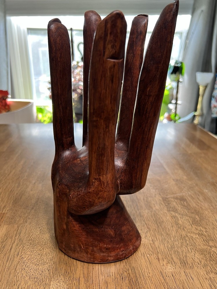 Carved Wooden Sculpture Of A Hand Folk Art Boho Trinket Holder ++READ++