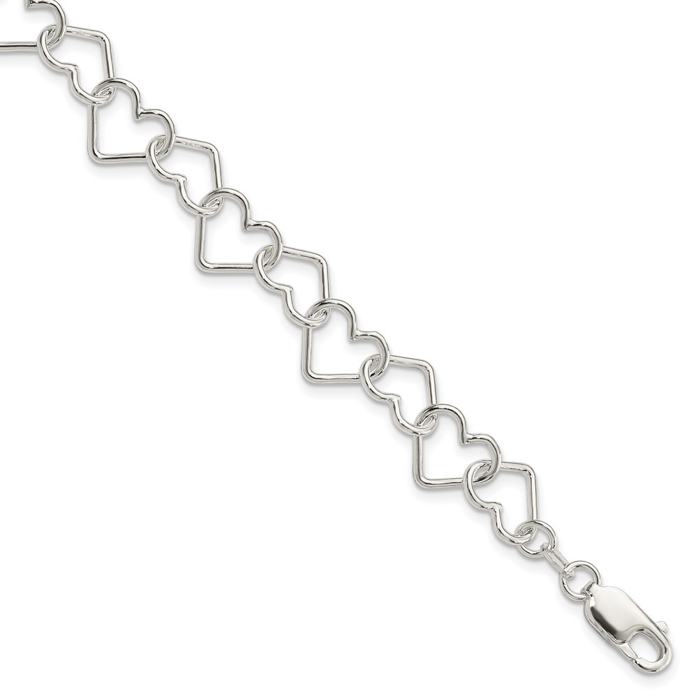 Sterling Silver Polished Fancy Large Heart Link Bracelet 8