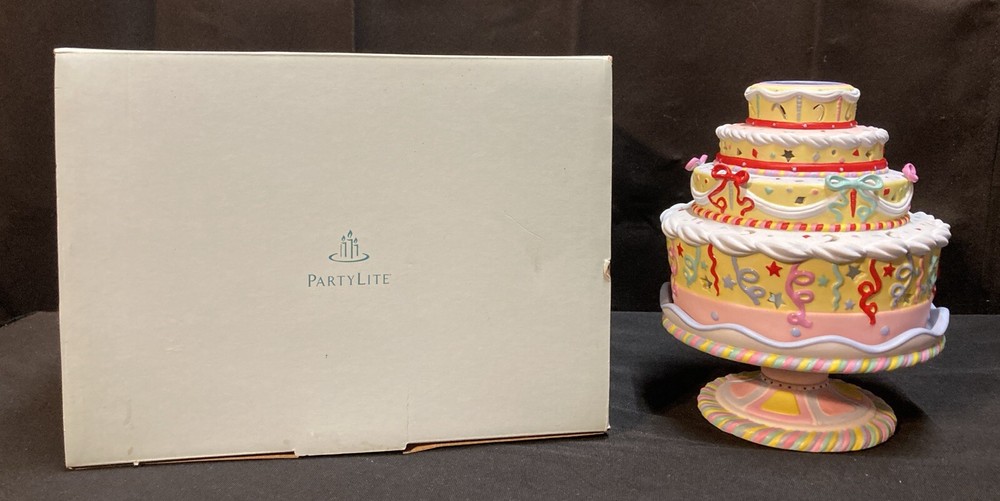 Partylite Ceramic Birthday Cake Tealight Holder with Base 7.5 Inches