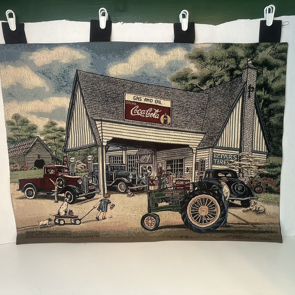 Vintage Coca-Cola John Deere Wall Tapestry Set - 4 Pieces 34x25 - Rare Pamela Renfroe Collectible