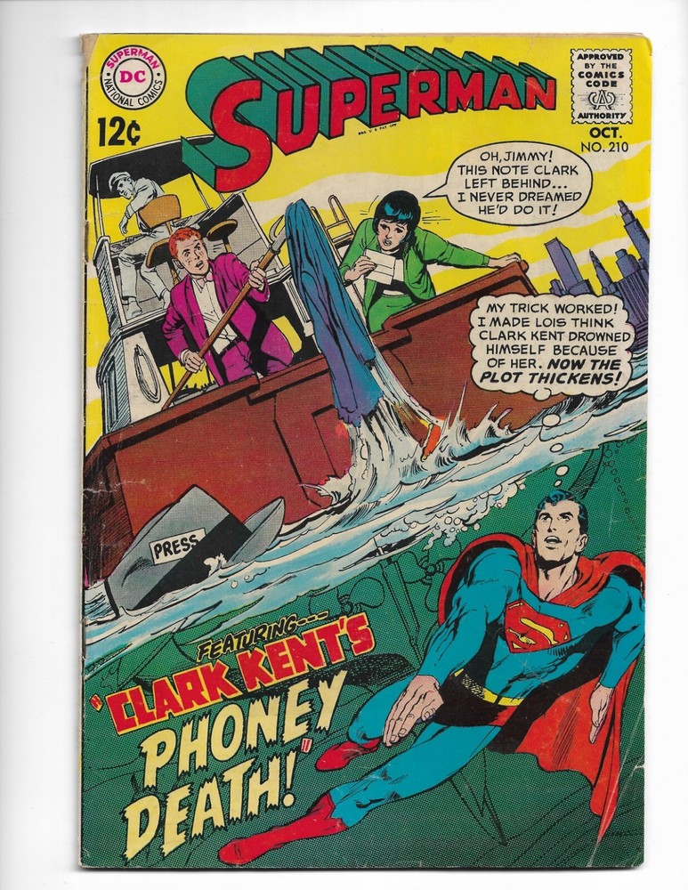 Superman #210 1968 DC Comics Silver Age Vintage Free Shipping 1 owner 57 yrs