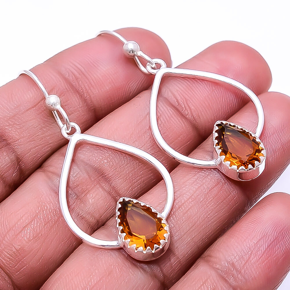 Citrine Gemstone 925 Sterling Silver Valentine Earrings 1.95 Inch E9423_245_27 Gift