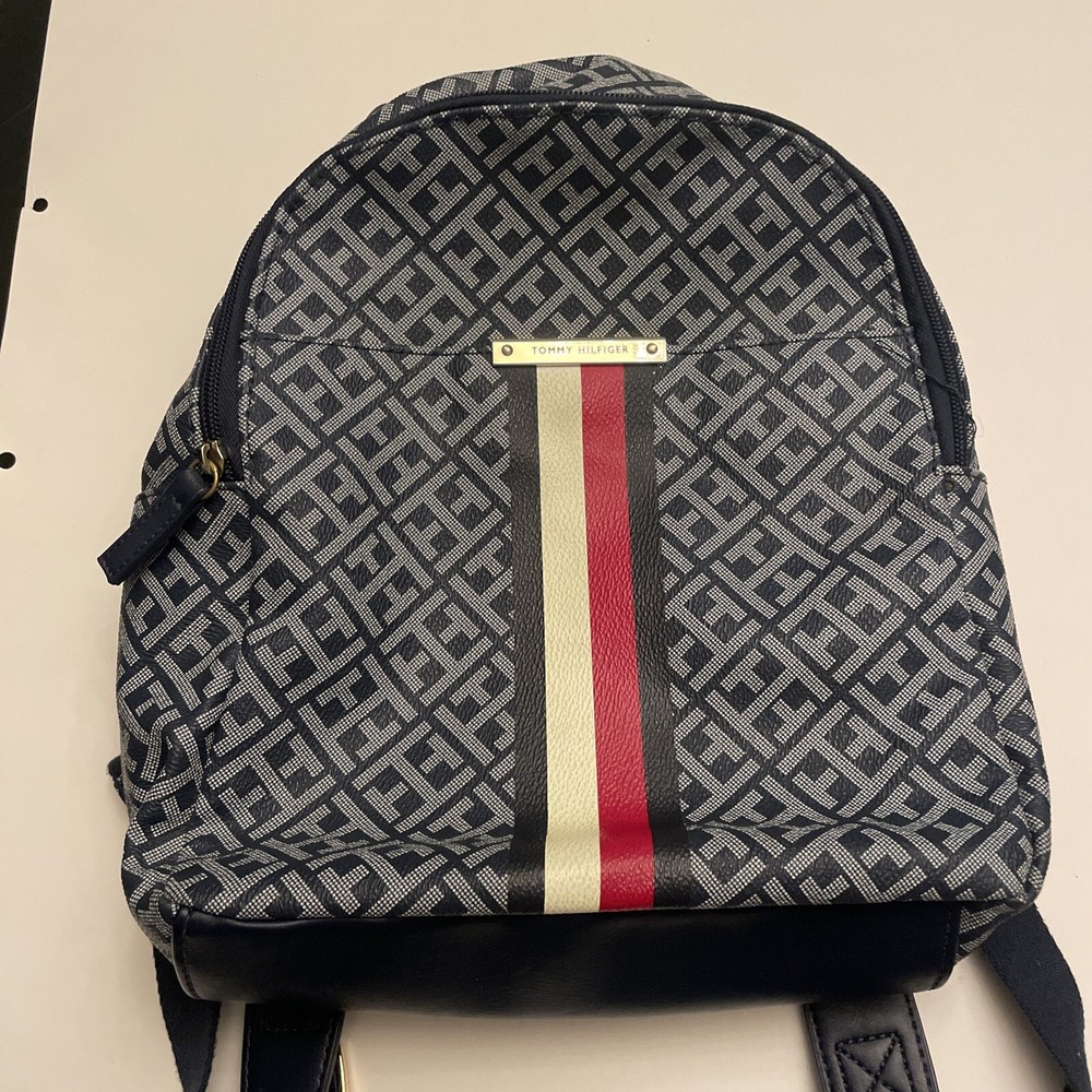 Tommy Hilfiger Navy Blue Striped Logo Backpack