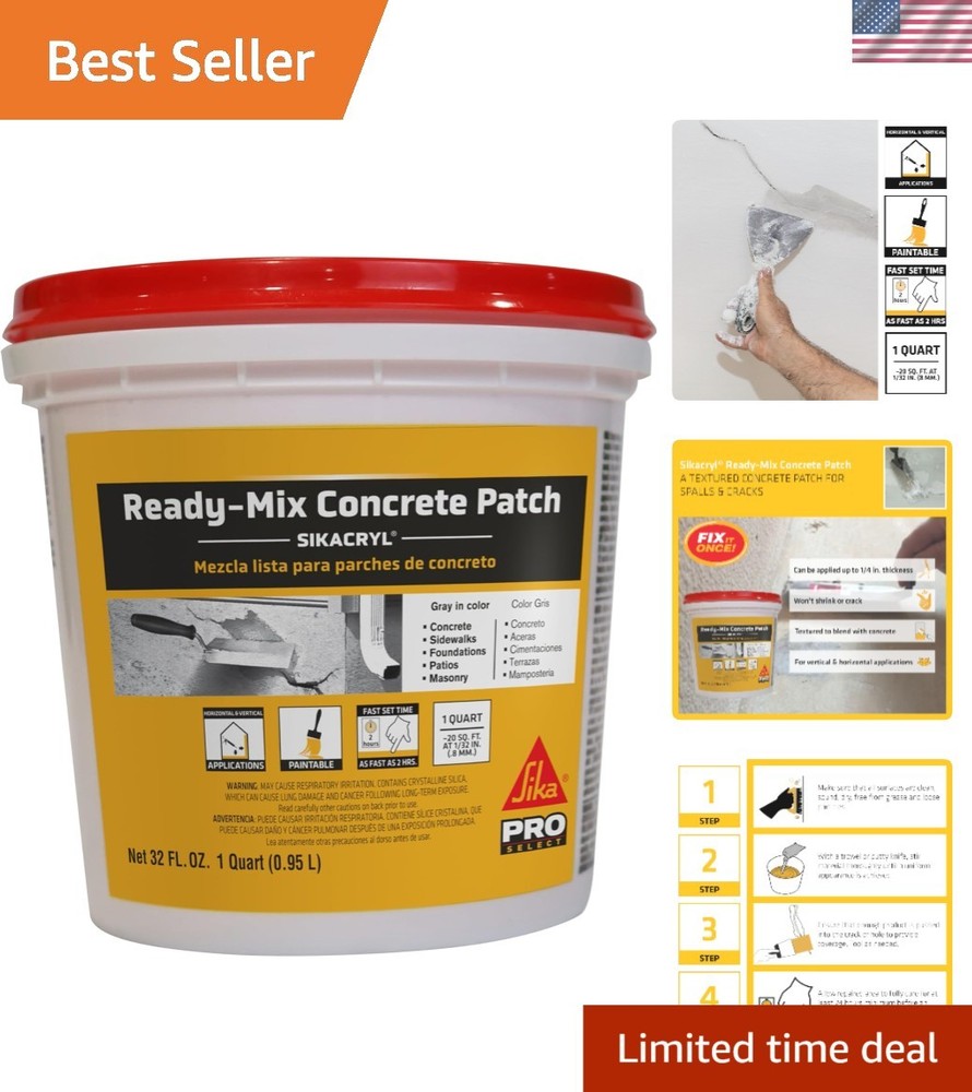 Cryl Gray Ready-Mix Concrete Patch - Textured Waterproof Repair Mix - 1 Qt
