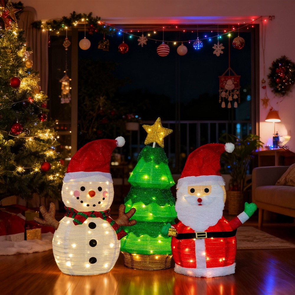 Christmas Santa, Snowman, Tree 31in for In/Outdoor Yard Decoration w/ LED Lights