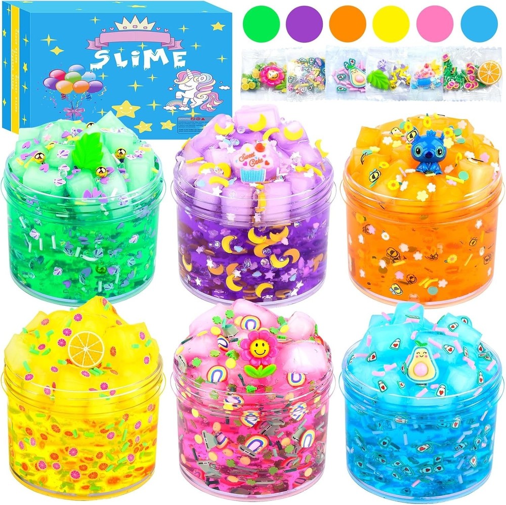6 Pack Jelly Cube Crunchy Slime Kit – Super Soft & Clear Sensory Toy