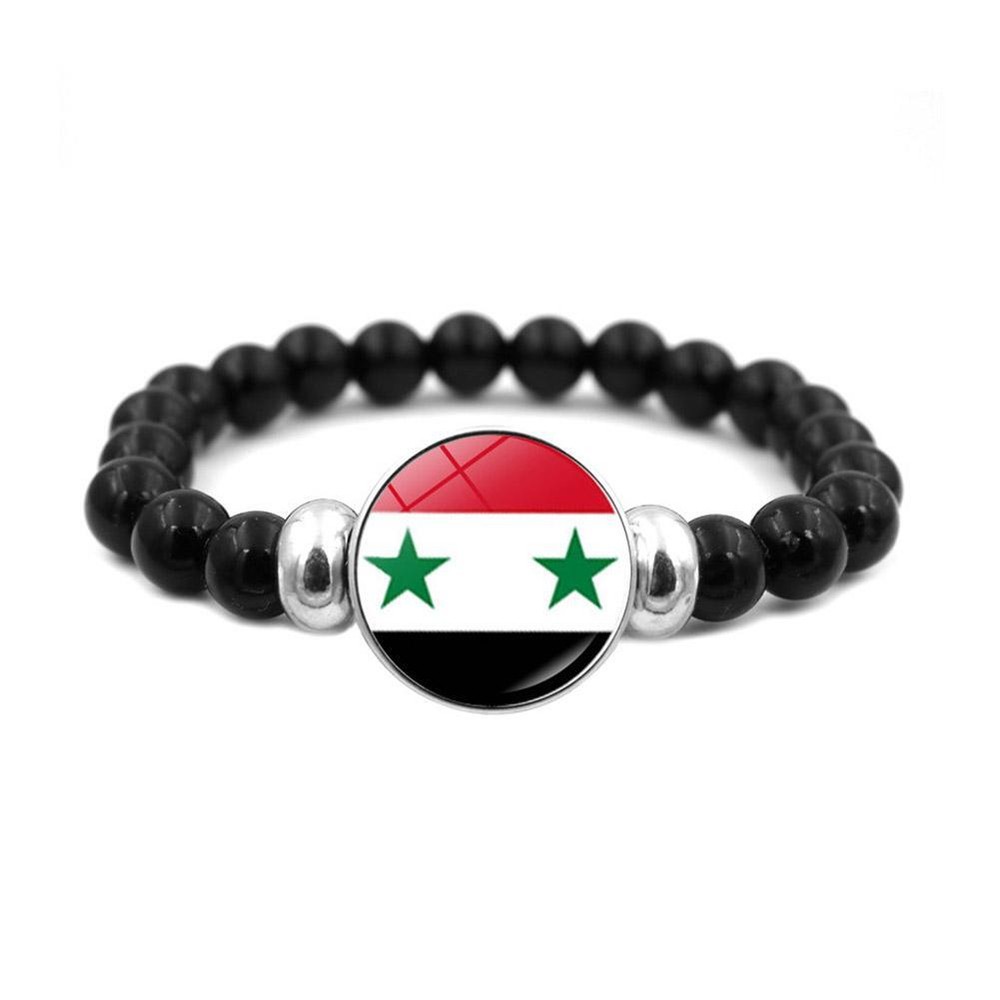 Syrian Bracelet Black Beaded Stretch Bracelet Syrian Flag Wristband Men Women: