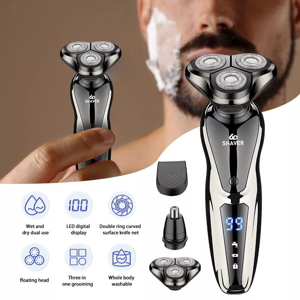 US Men's Razor Rotary Waterproof Electric Shaver Pop-Up Trimmer Wet Dry Cordless